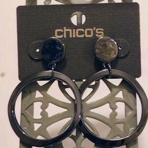 Chico's Glossy Black Open Circle Drop Earrings